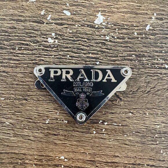Prada The Emblem Triangle Logo Plate Black With Silver Logo Replacement - Picture 3 of 3